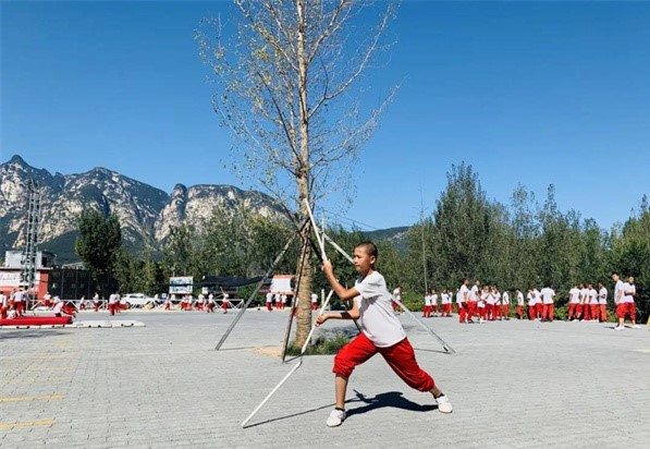 少林寺武术学校的学员在练习武术
